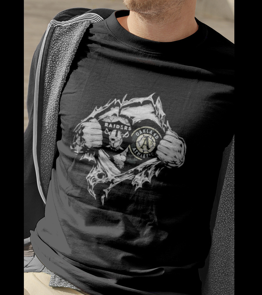 Las Vegas Raiders Oakland Athletics Dual Heart Collaboration T-Shirt