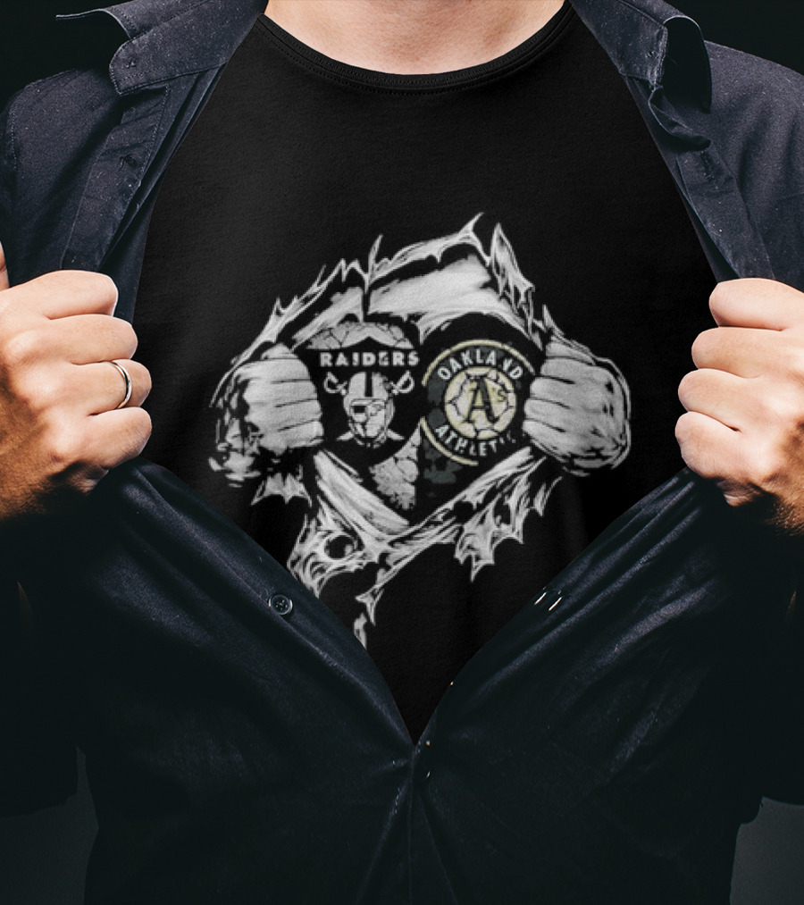 Las Vegas Raiders Oakland Athletics Dual Heart Collaboration T-Shirt