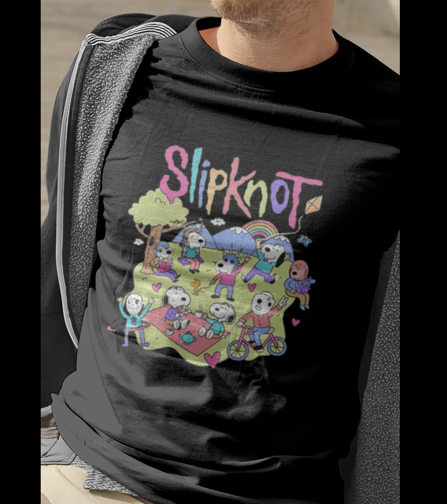 Snoopy Peanuts Characters Playing In Park With Slipknot T-Shirt