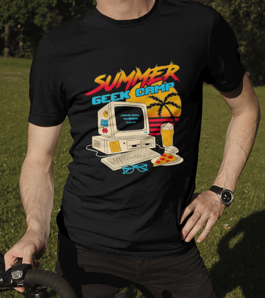 Summer Geek Camp Retro Computer Pizza And Palm Vibes T-Shirt
