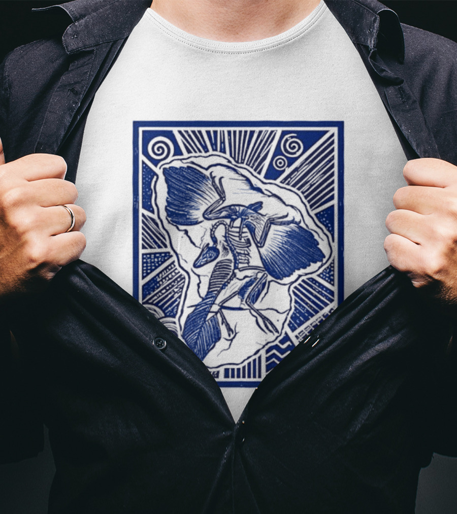 Archaeopteryx Fossil Linocut Prehistoric Bird Paleontology Biology T-Shirt