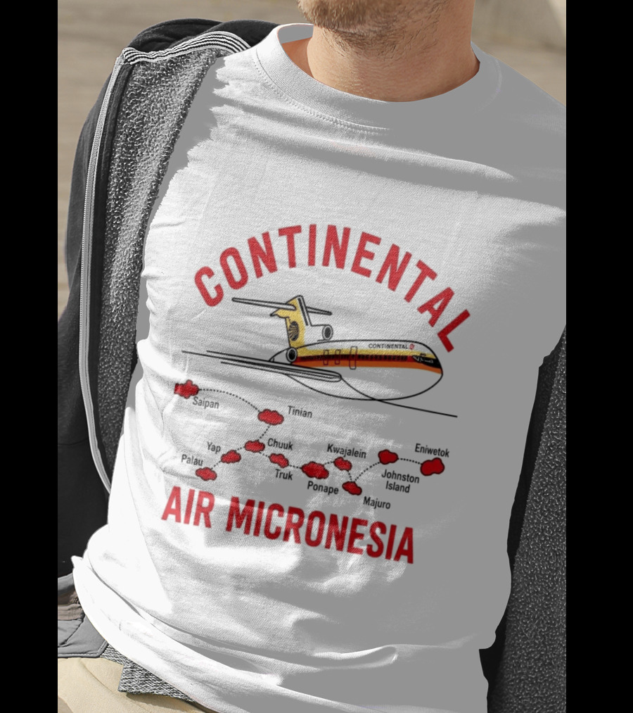 Continental Air Micronesia Boeing 727 Route Map Saipan Palau Truk Majuro Kwajalein T-Shirt