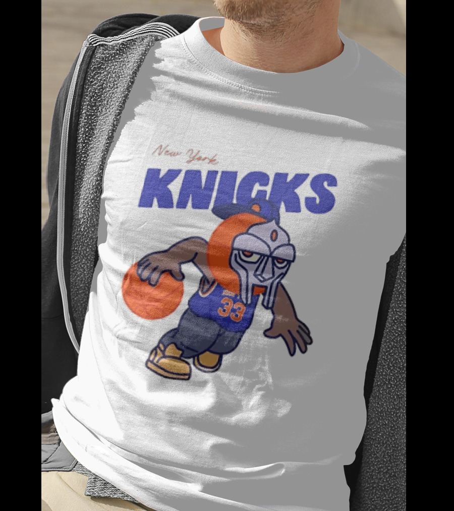 New York Knicks MF DOOM Basketball Mask Number 33 Dribbling T-Shirt