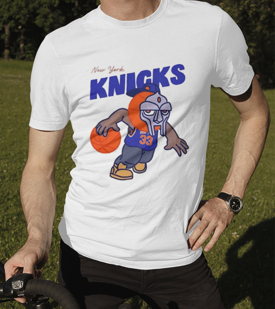New York Knicks MF DOOM Basketball Mask Number 33 Dribbling T-Shirt