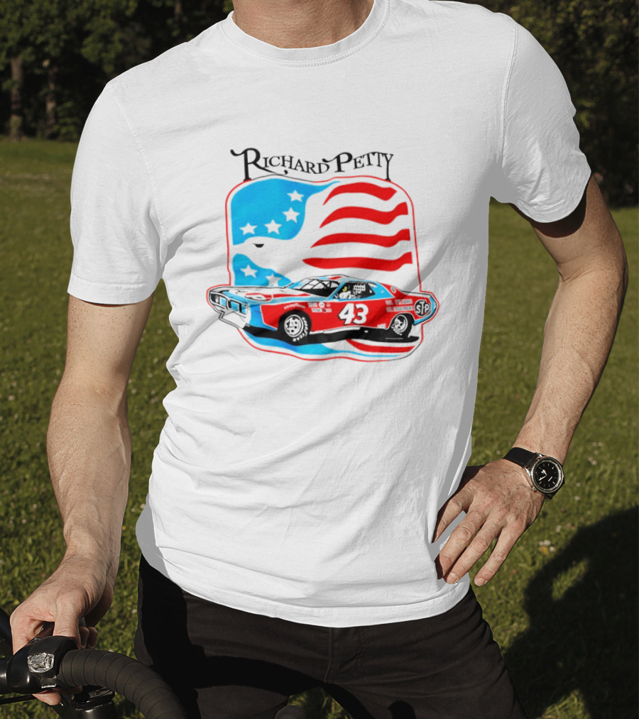 Richard Petty NASCAR Racing Car 43 STP American Flag T-Shirt