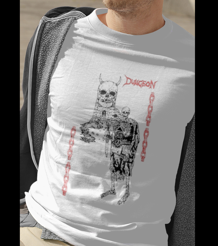 Dungeon Skeleton Warrior Heavy Metal Band Red Chains T-Shirt
