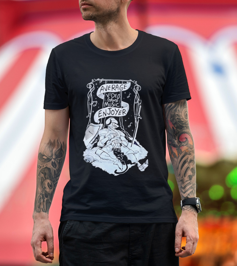 Average Video Game Music Enjoyer Knight Resting Under Stars With Cat T-Shirt