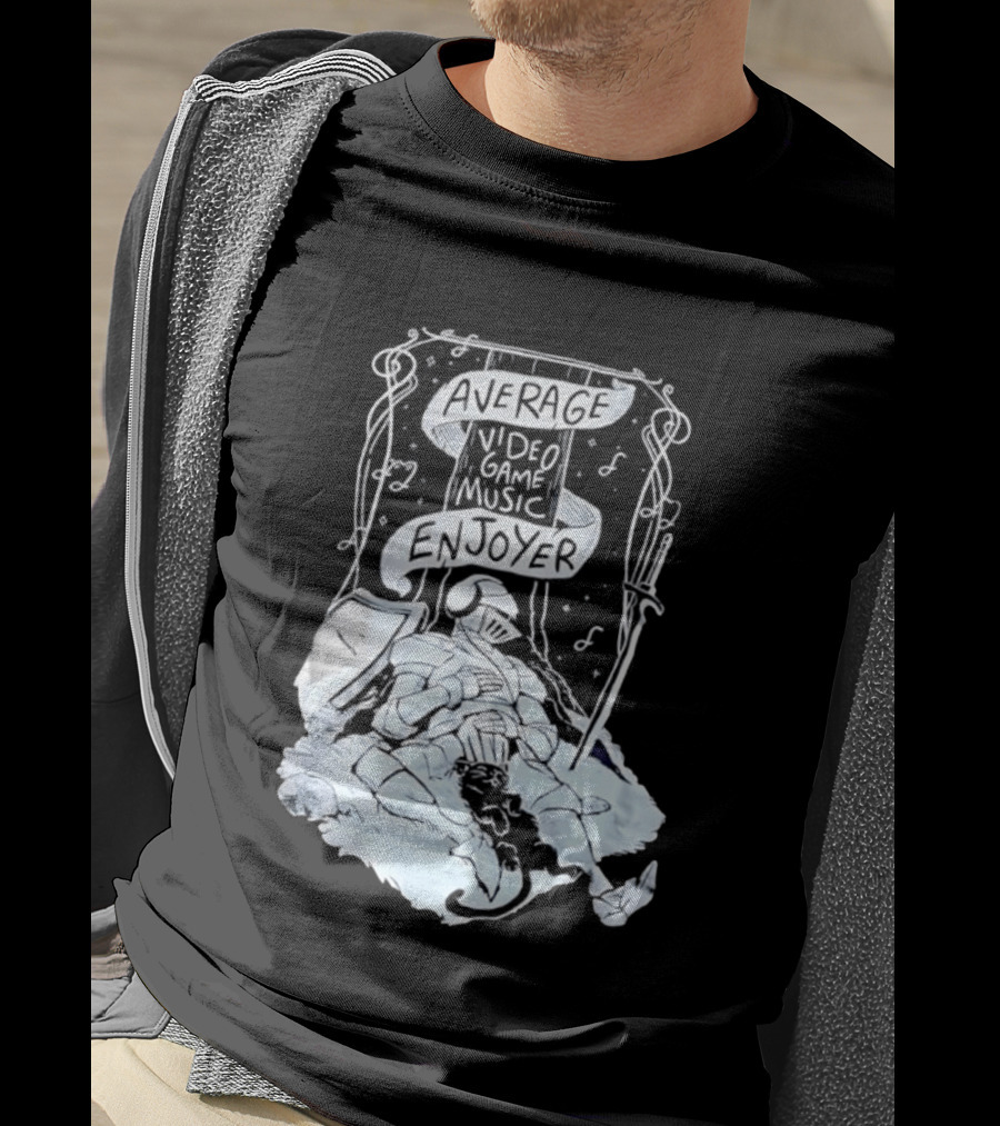 Average Video Game Music Enjoyer Knight Resting Under Stars With Cat T-Shirt