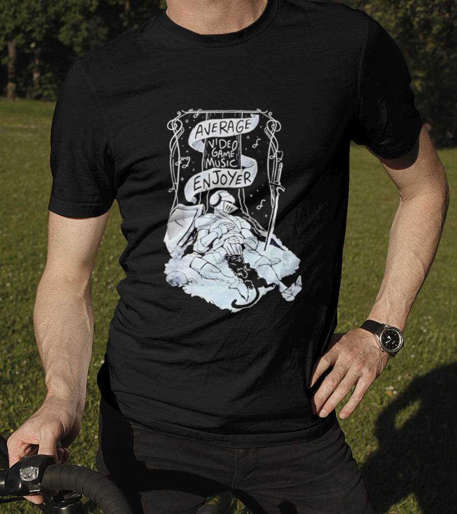 Average Video Game Music Enjoyer Knight Resting Under Stars With Cat T-Shirt