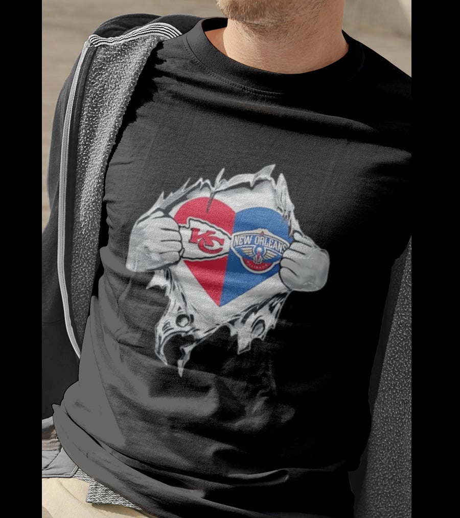 Kansas City Chiefs New Orleans Pelicans Heart Ripped Open T-Shirt