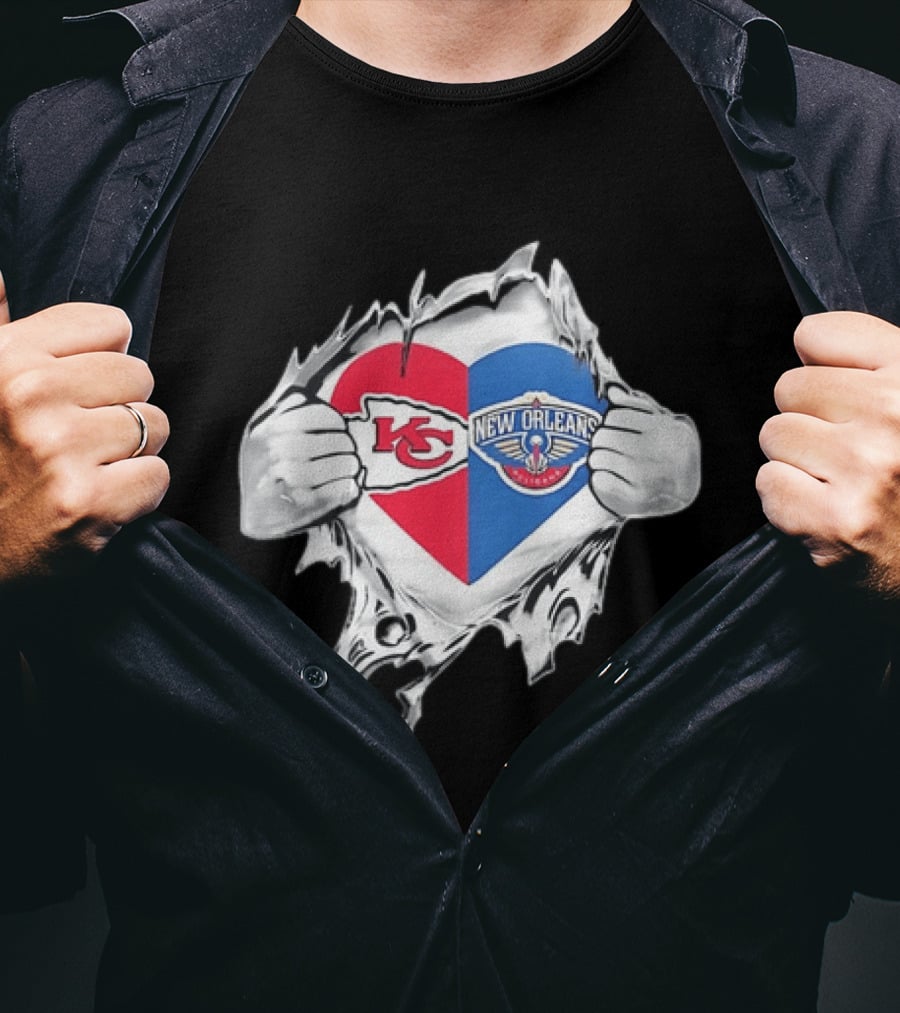 Kansas City Chiefs New Orleans Pelicans Heart Ripped Open T-Shirt