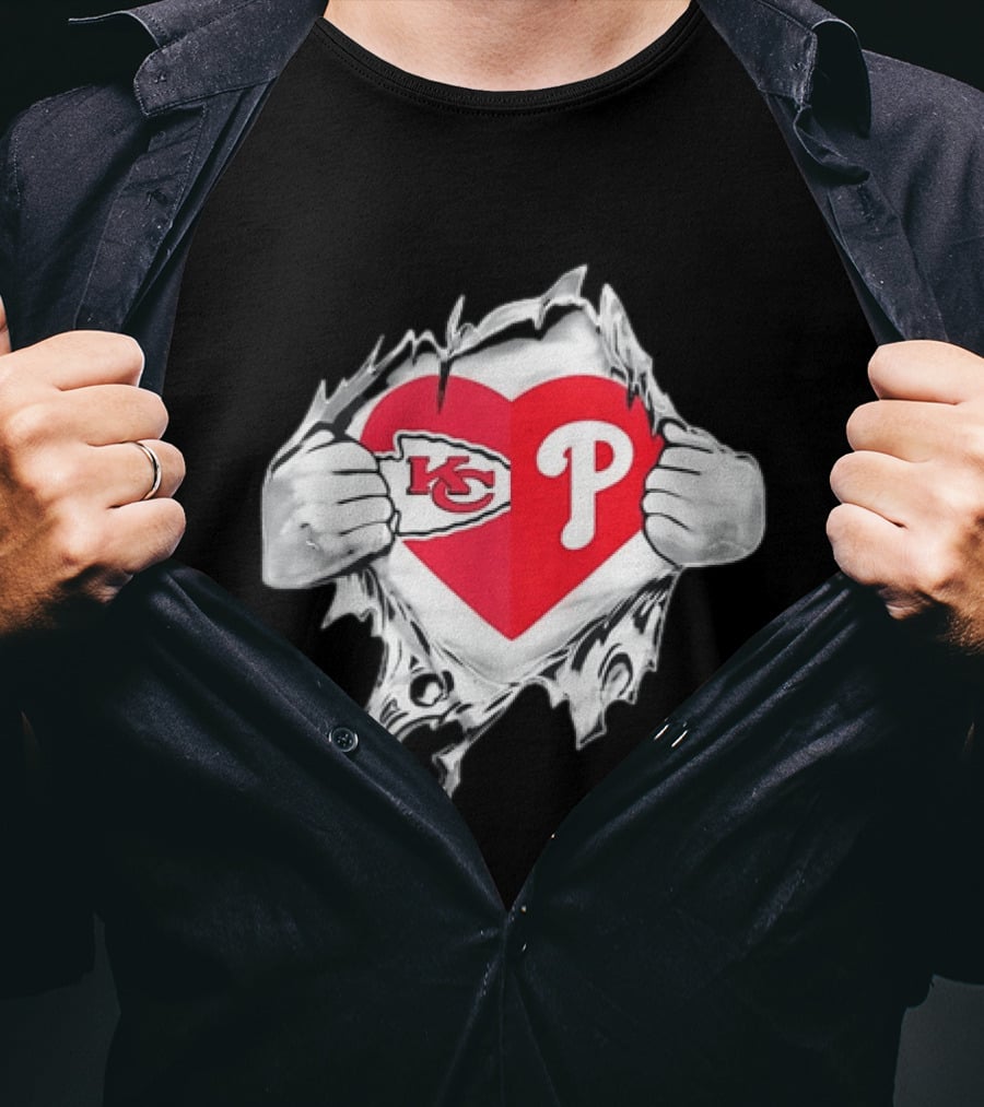 KC Phillies Rip Heart Chiefs Phillies Fan T-Shirt