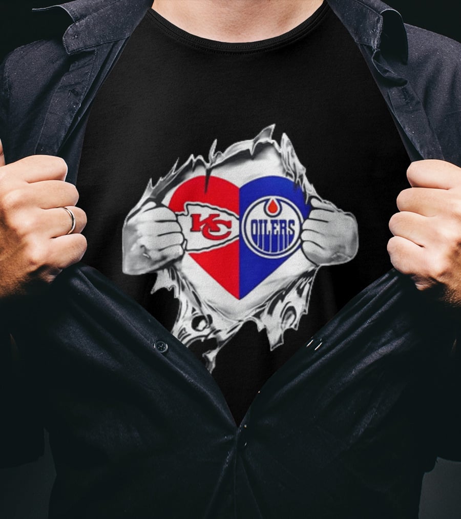 Love Heart KC Chiefs Edmonton Oilers Fusion T-Shirt