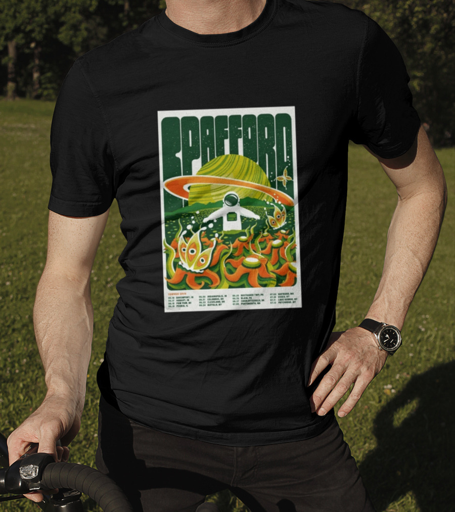 Spafford Summer Tour 26 Space Adventure Psychedelic Alien Astronaut Concert Dates And Locations T-Shirt