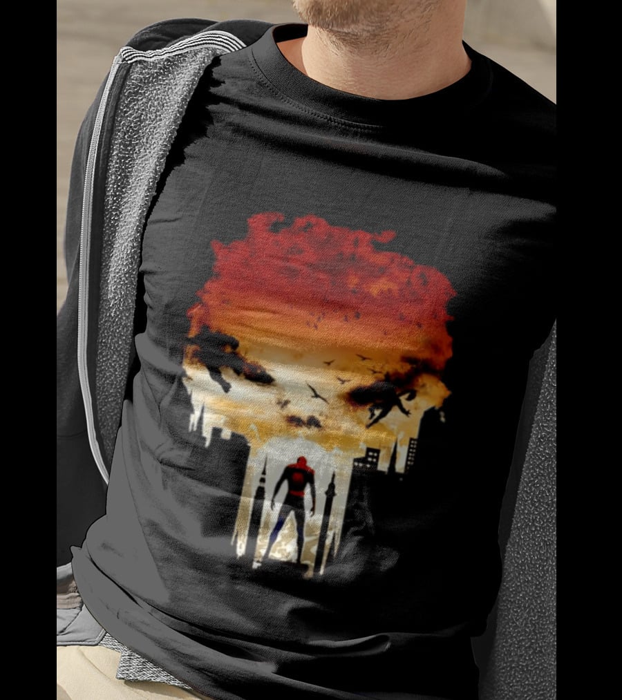 Spider Man Hulk Wolverine Marvel Superheroes Cityscape Action Scene T-Shirt