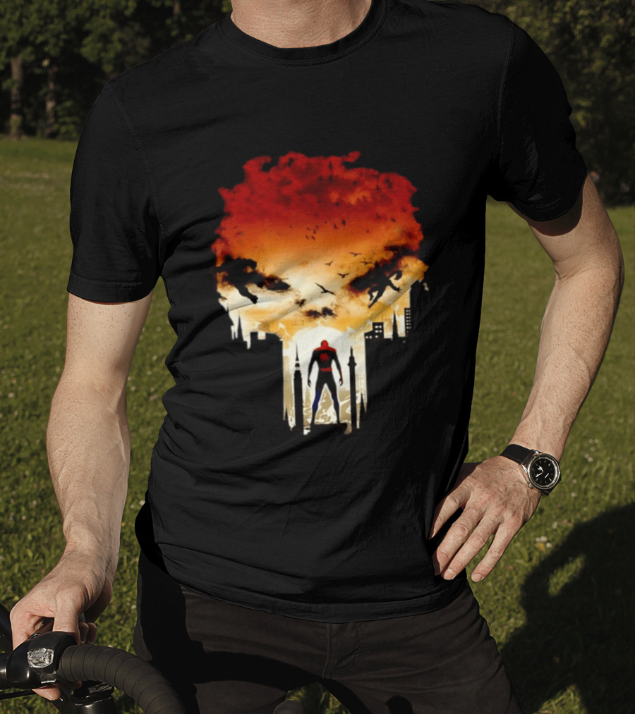 Spider Man Hulk Wolverine Marvel Superheroes Cityscape Action Scene T-Shirt