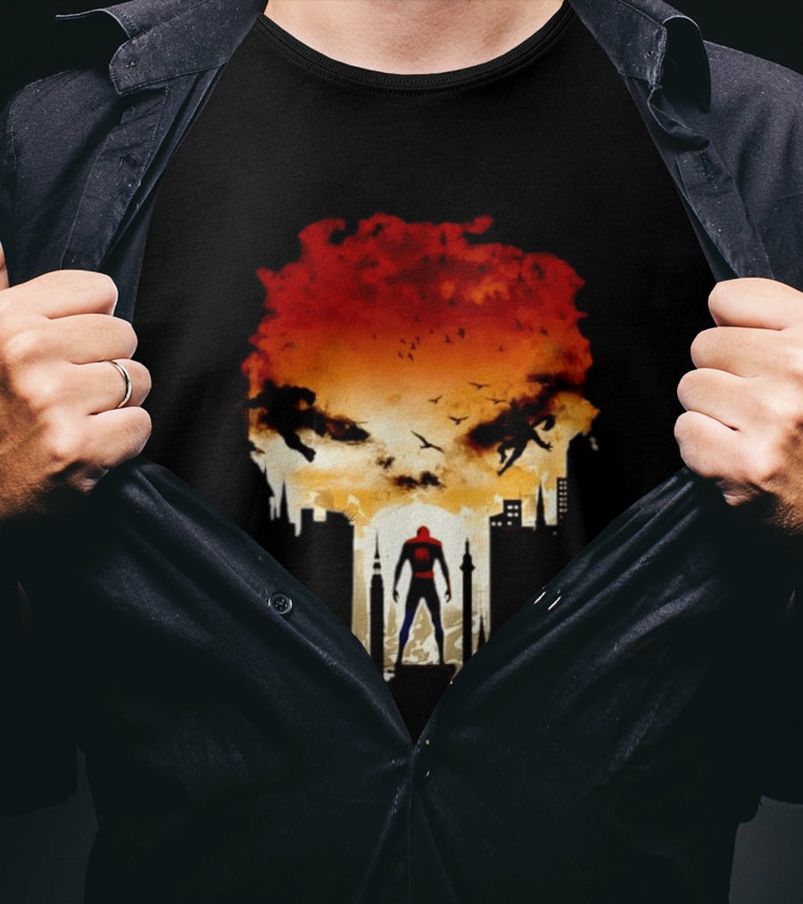 Spider Man Hulk Wolverine Marvel Superheroes Cityscape Action Scene T-Shirt