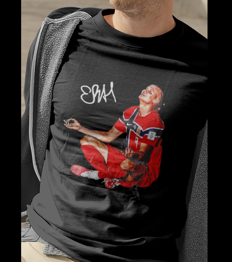 Erling Haaland Norway Football Meditation Pose Signature T-Shirt