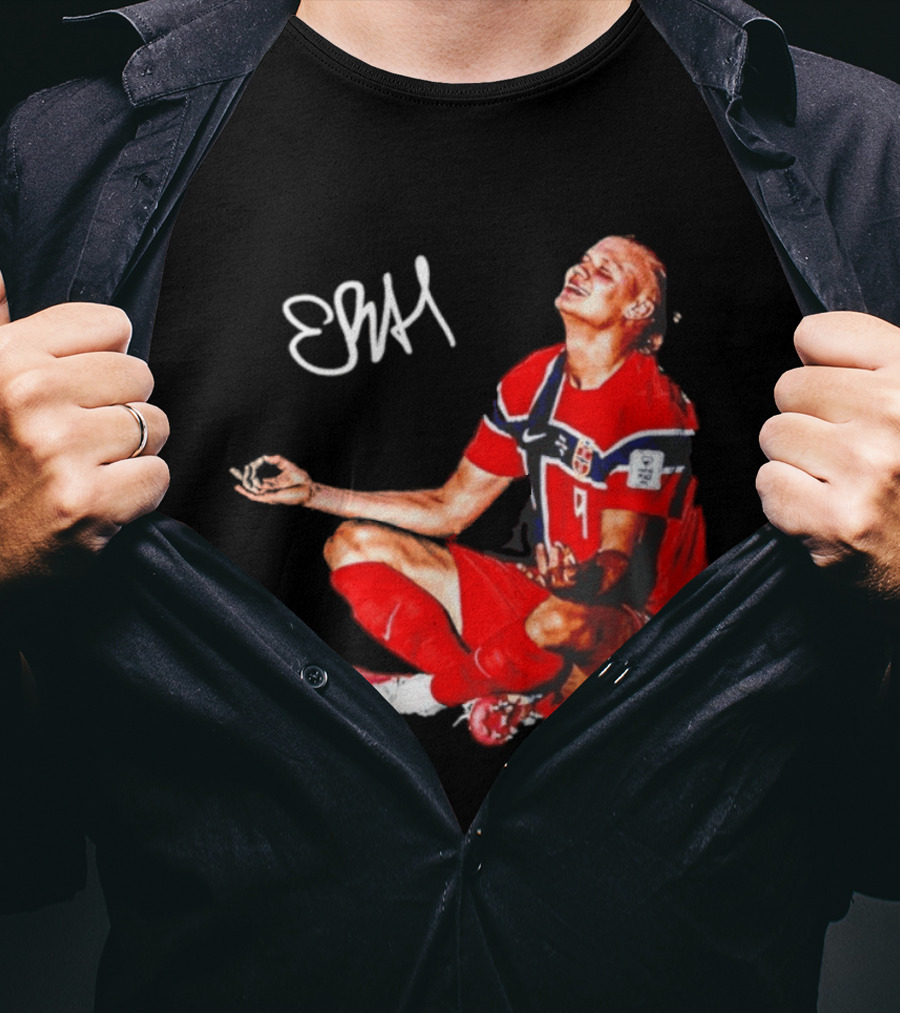 Erling Haaland Norway Football Meditation Pose Signature T-Shirt