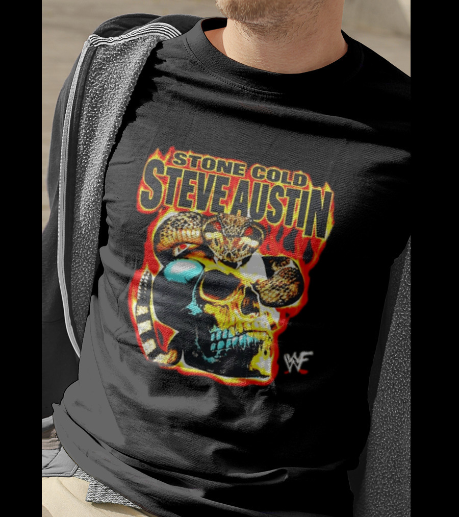 Stone Cold Steve Austin Flaming Skull Snake WWF T-Shirt