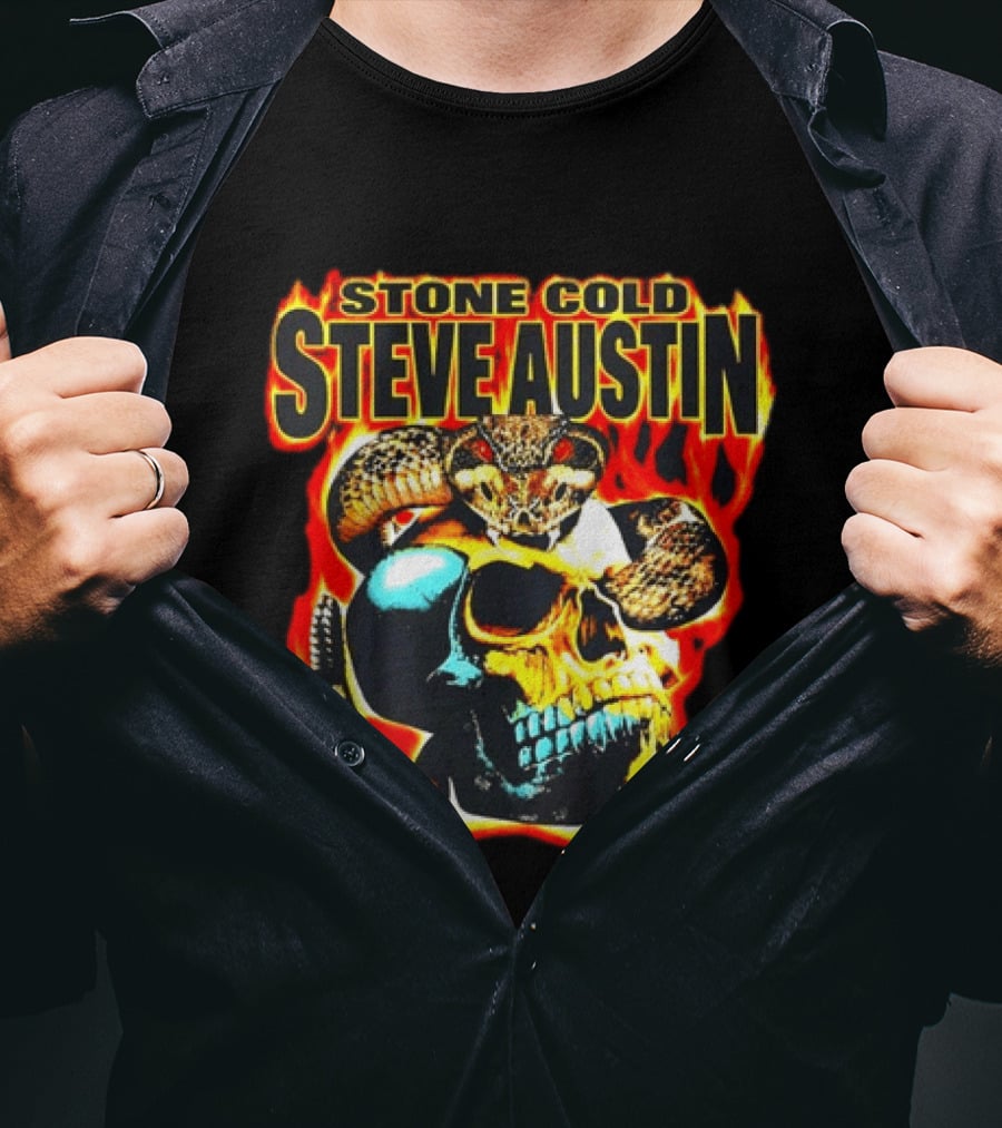 Stone Cold Steve Austin Flaming Skull Snake WWF T-Shirt