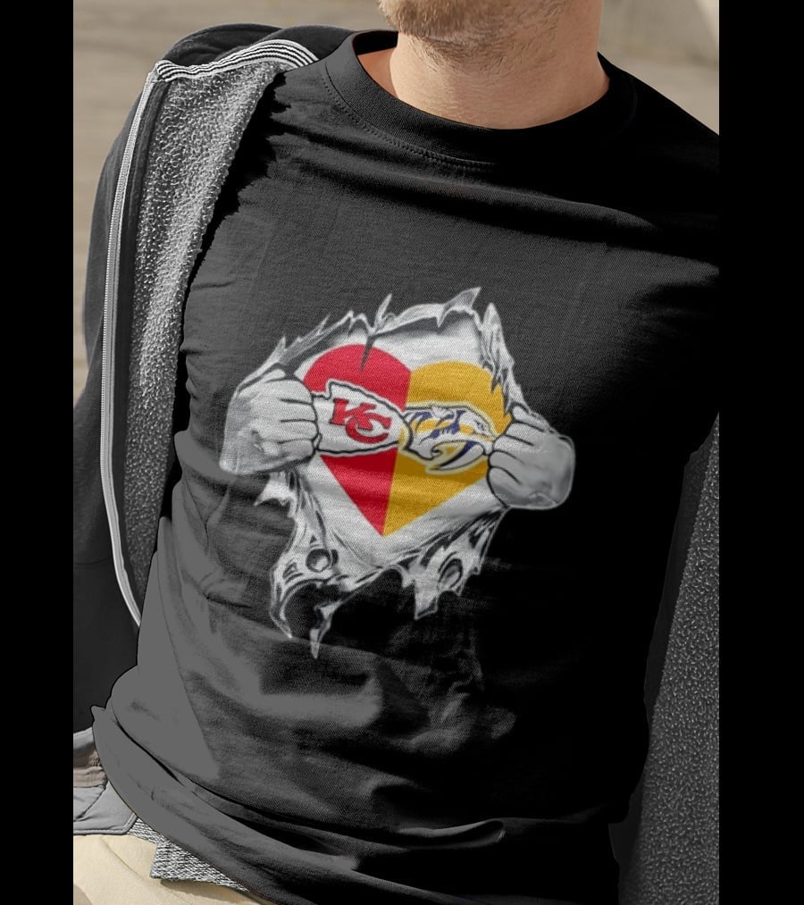 Kansas City Chiefs Nashville Predators Heart Ripping Open T-Shirt