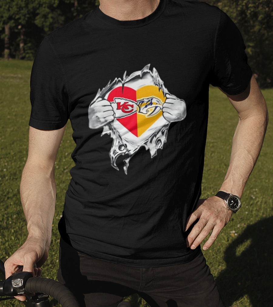 Kansas City Chiefs Nashville Predators Heart Ripping Open T-Shirt