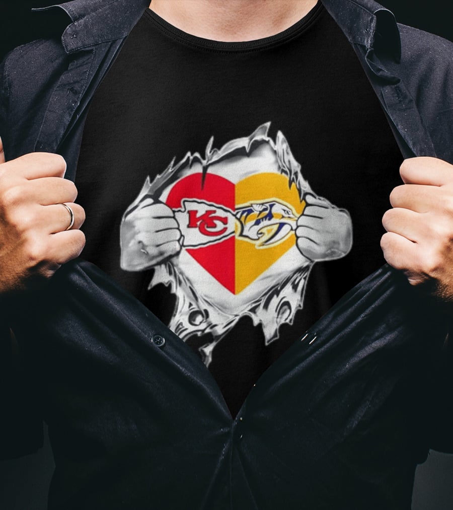 Kansas City Chiefs Nashville Predators Heart Ripping Open T-Shirt