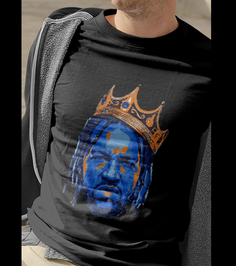 Jalen Brunson New York Knicks King Of New York Orange Crown Blue T-Shirt