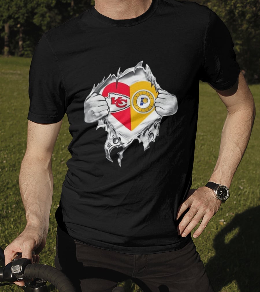 Kansas City Chiefs Indiana Pacers Heart Torn Open T-Shirt