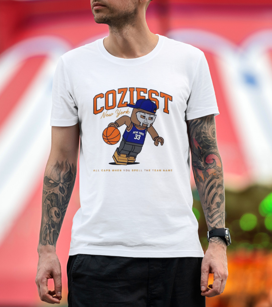 Coziest New York MF DOOM Patrick Ewing Knicks All Caps Basketball Lego T-Shirt