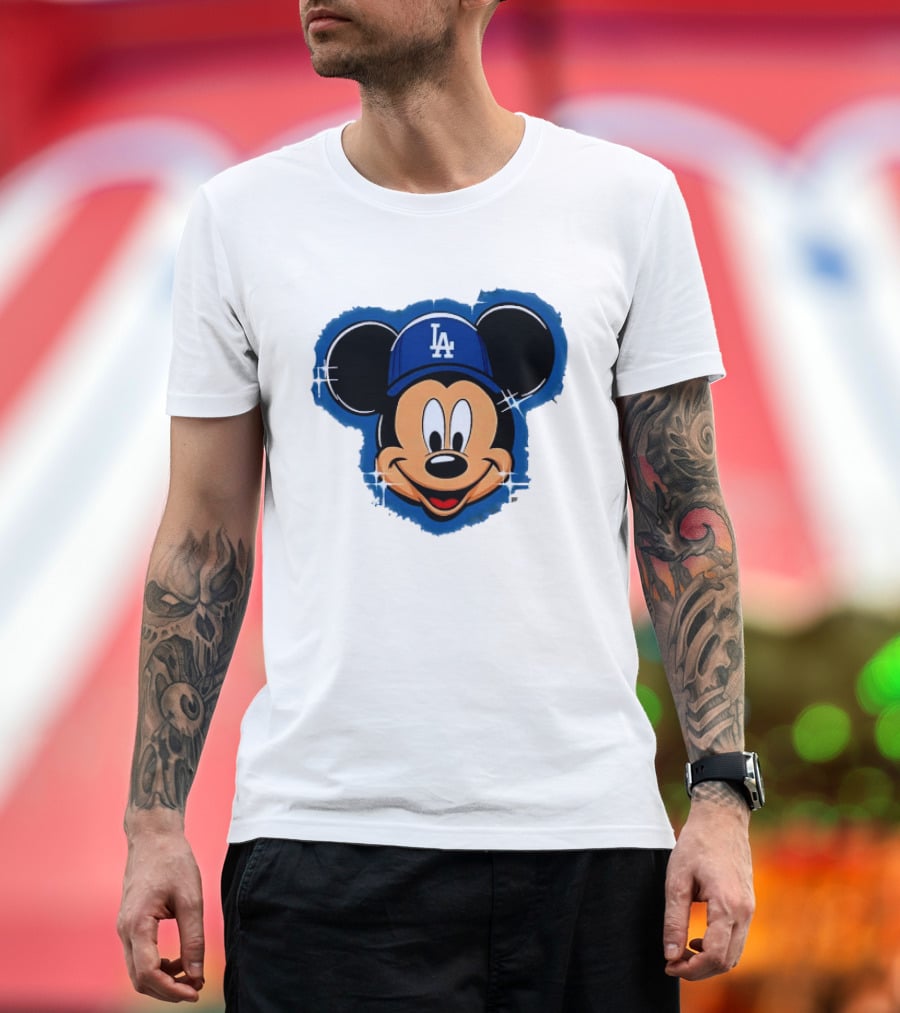 Mickey Mouse Wearing LA Dodgers Hat T-Shirt