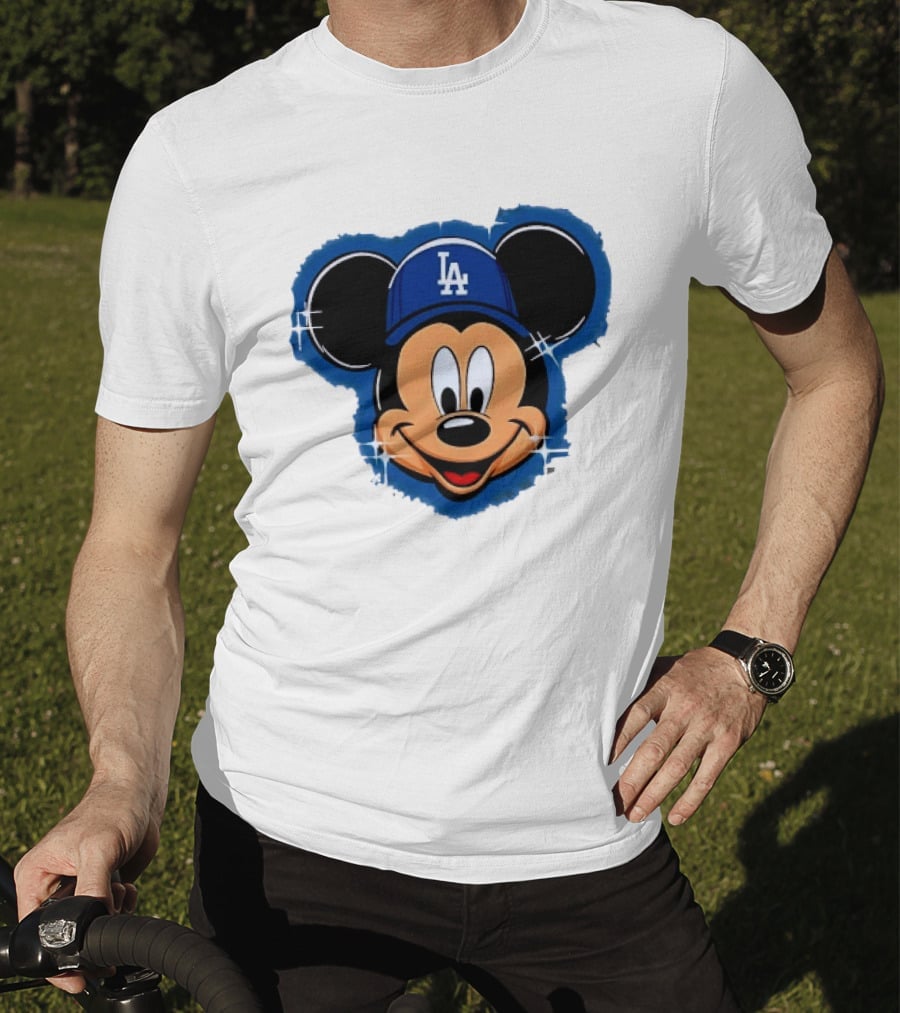 Mickey Mouse Wearing LA Dodgers Hat T-Shirt