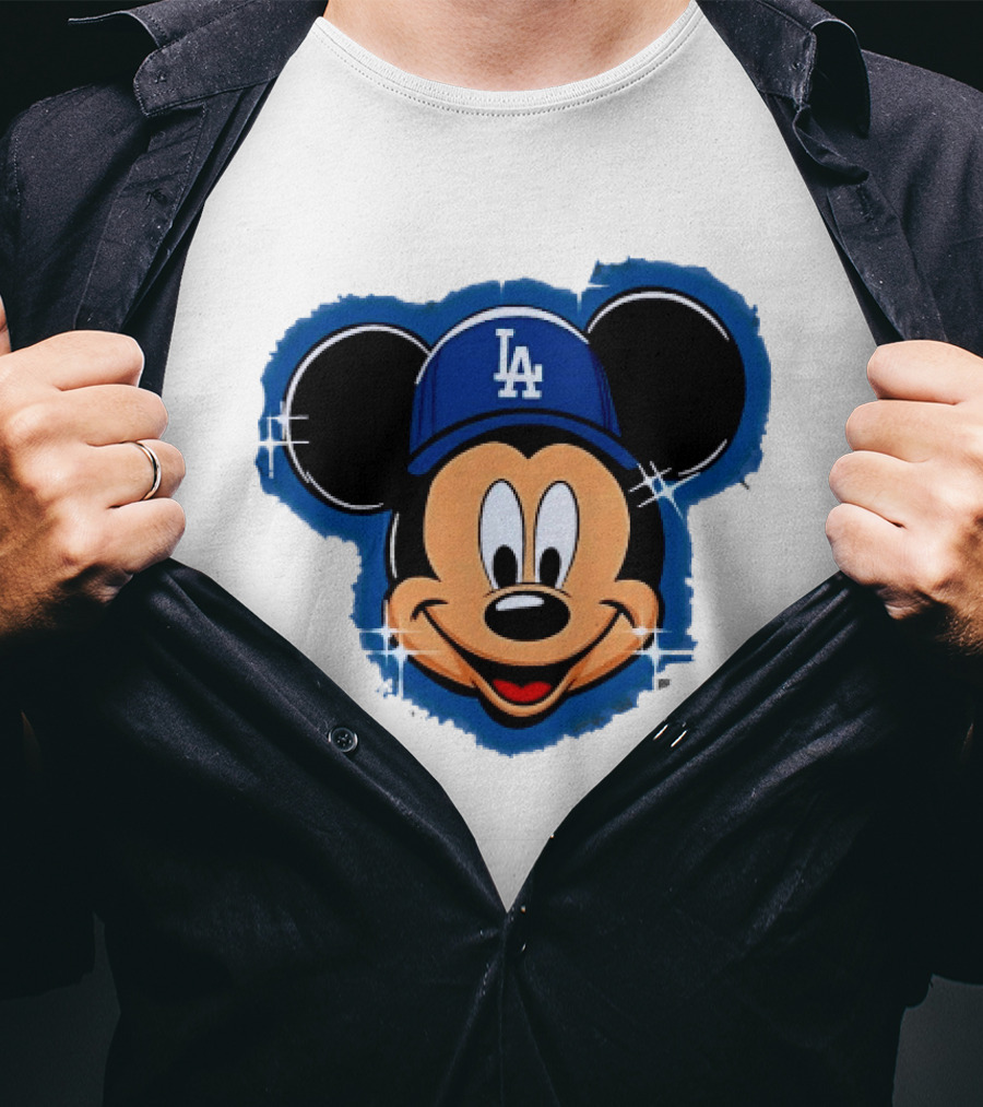 Mickey Mouse Wearing LA Dodgers Hat T-Shirt