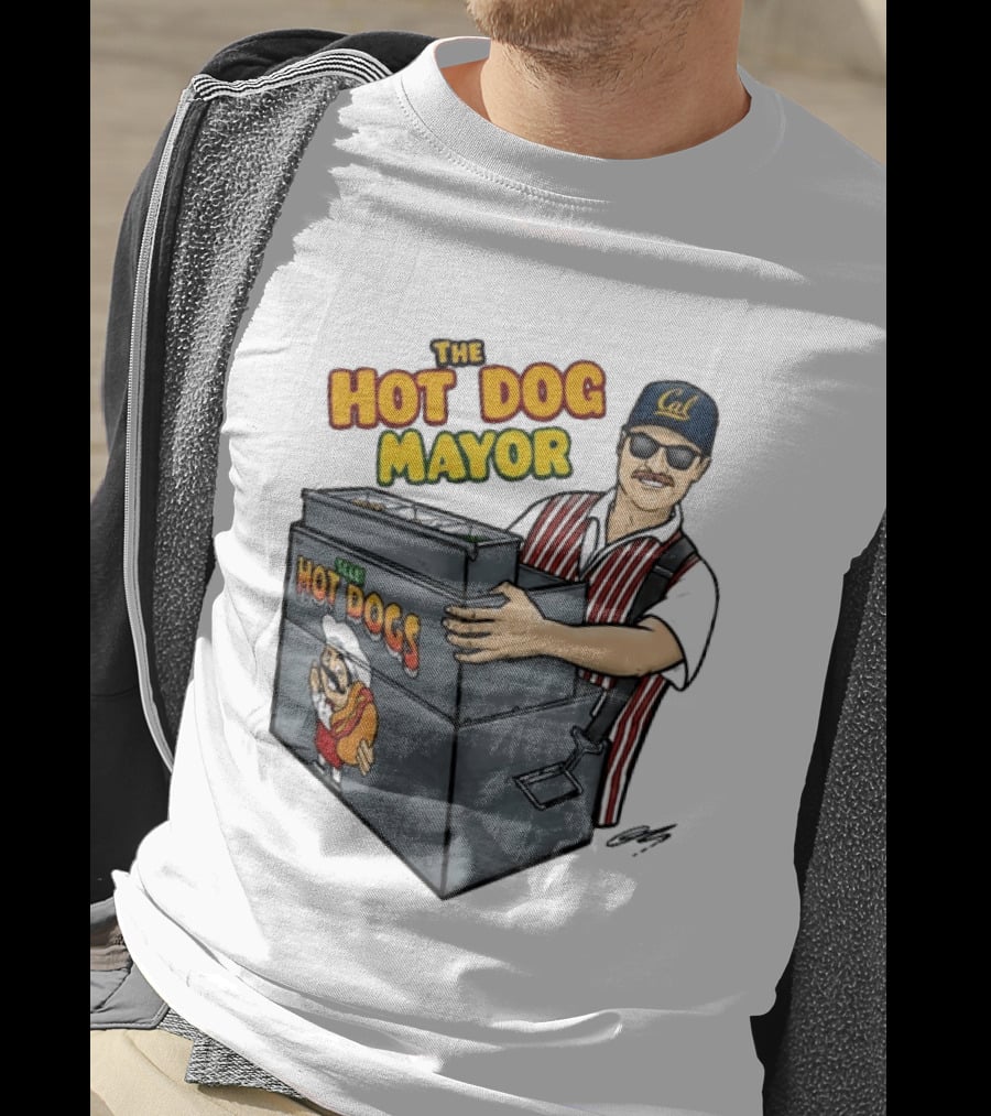 The Hot Dog Mayor Vendor With Cal Hat And Hot Dogs Cart T-Shirt