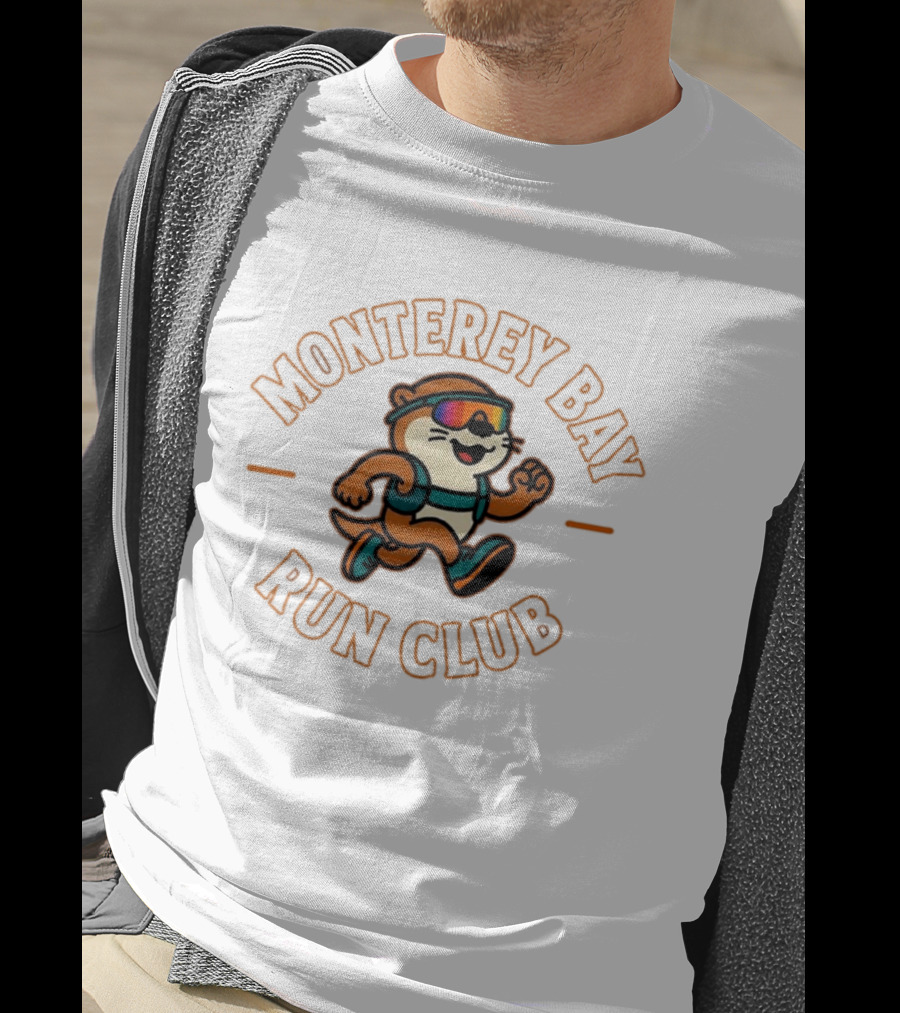 Monterey Bay Run Club Cartoon Otter Wearing Sunglasses And Backpack T-Shirt