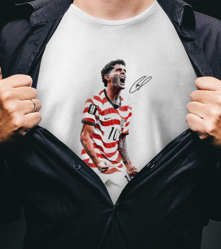 USA 10 Christian Pulisic Soccer Star Jersey Signature T-Shirt
