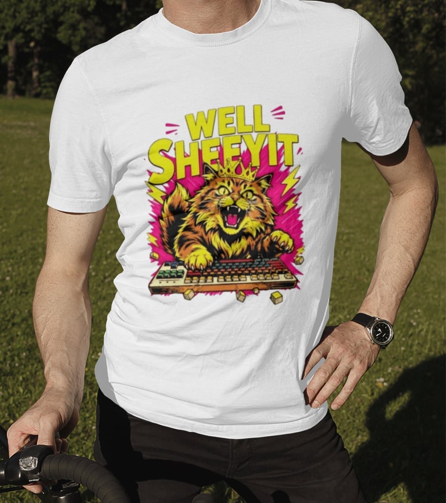 Well Sheeyit Crowned Cat Typing On Keyboard T-Shirt