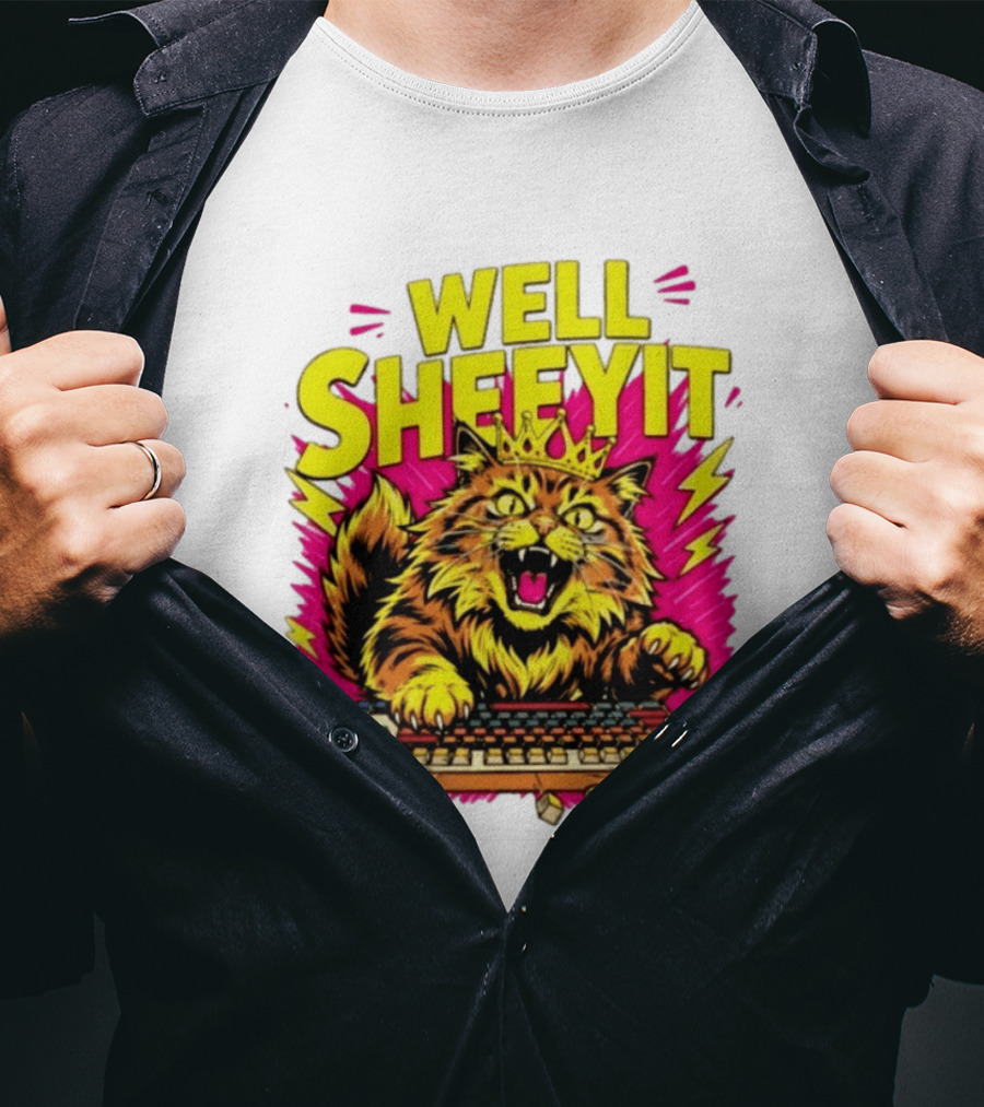 Well Sheeyit Crowned Cat Typing On Keyboard T-Shirt