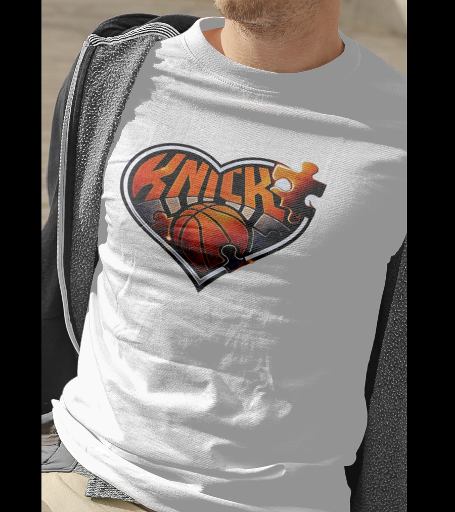 New York Knicks Puzzle Basketball Heart T-Shirt