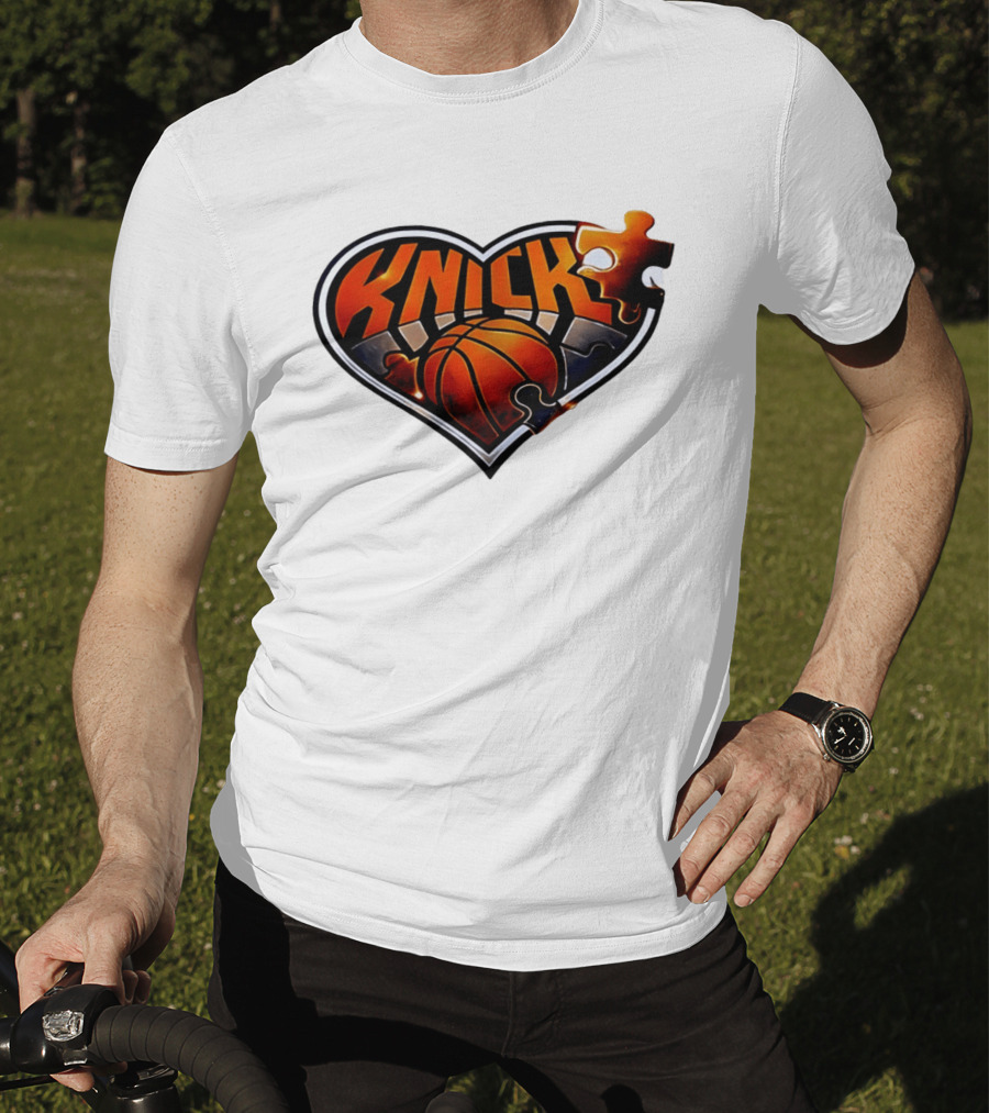 New York Knicks Puzzle Basketball Heart T-Shirt