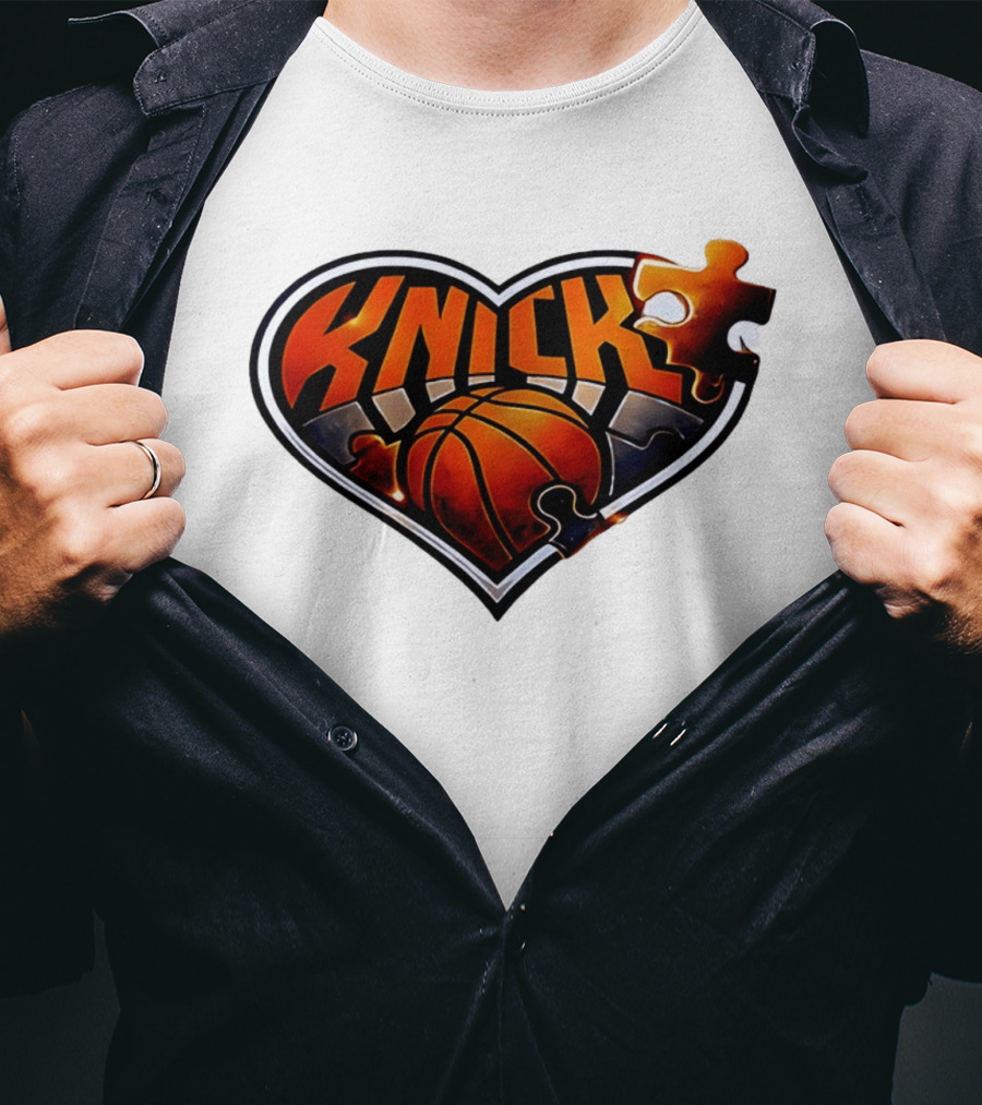 New York Knicks Puzzle Basketball Heart T-Shirt
