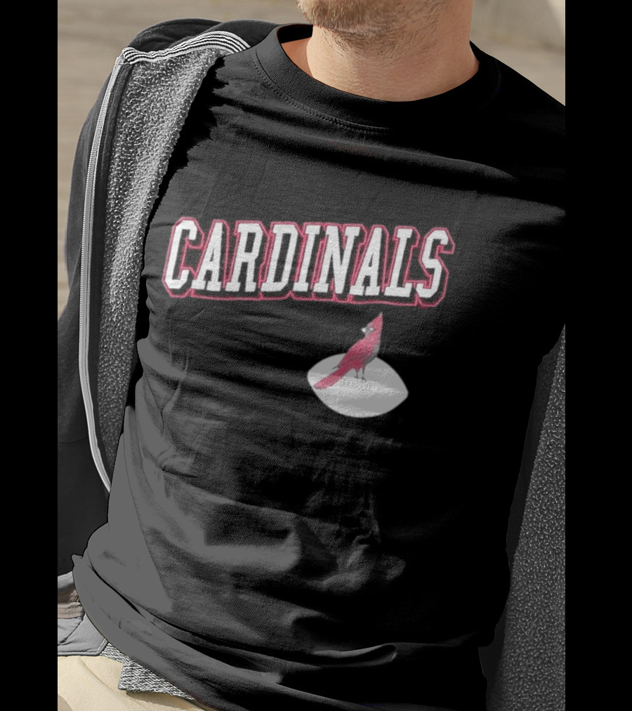 Arizona Cardinals Black Text With Cardinal On Football T-Shirt