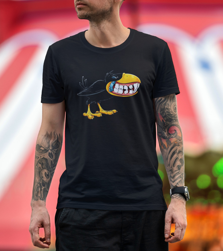 Crow With Huge Teeth Cartoon Blue Phone Green T-Shirt