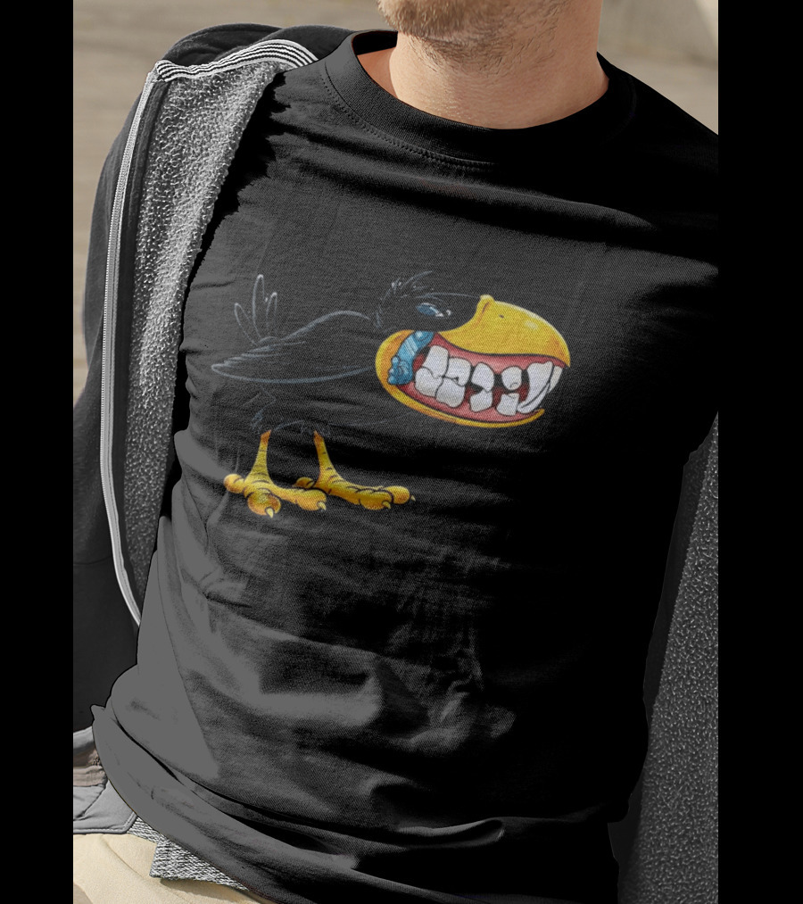 Crow With Huge Teeth Cartoon Blue Phone Green T-Shirt