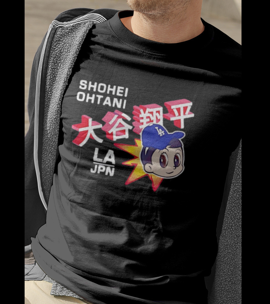 Shohei Ohtani Cartoon LA Dodgers JPN Kanji Characters T-Shirt
