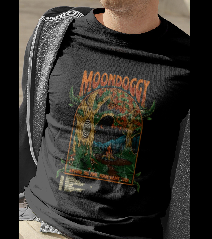 Moondoggy Around The Fire Home Game Tour 2026 Psychedelic Forest Campfire T-Shirt