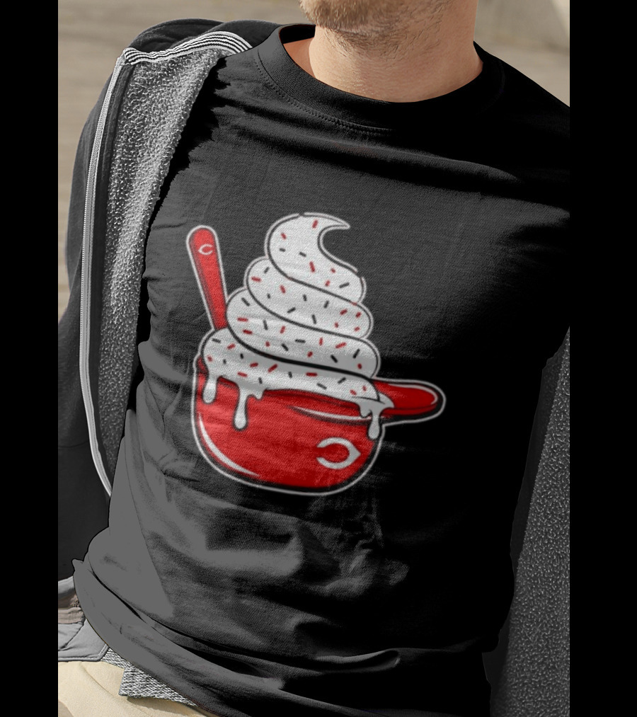 Cincinnati Reds Ice Cream Helmet With Sprinkles And Spoon T-Shirt