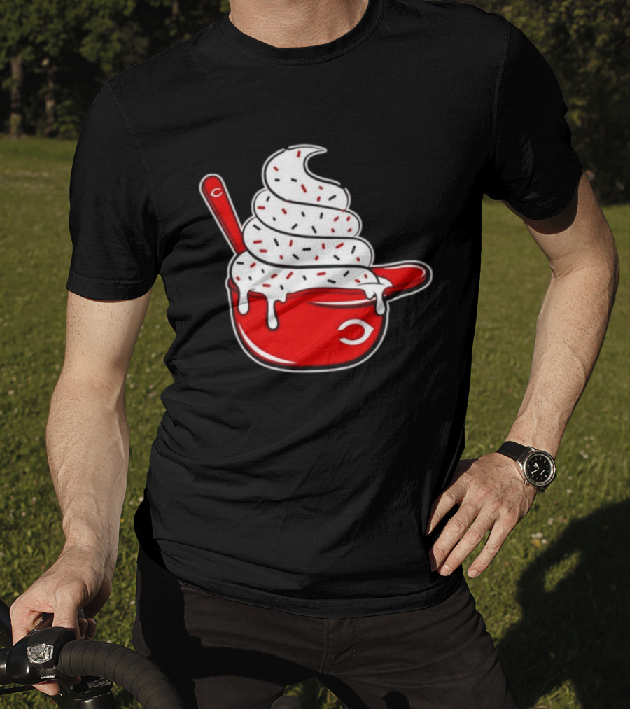 Cincinnati Reds Ice Cream Helmet With Sprinkles And Spoon T-Shirt