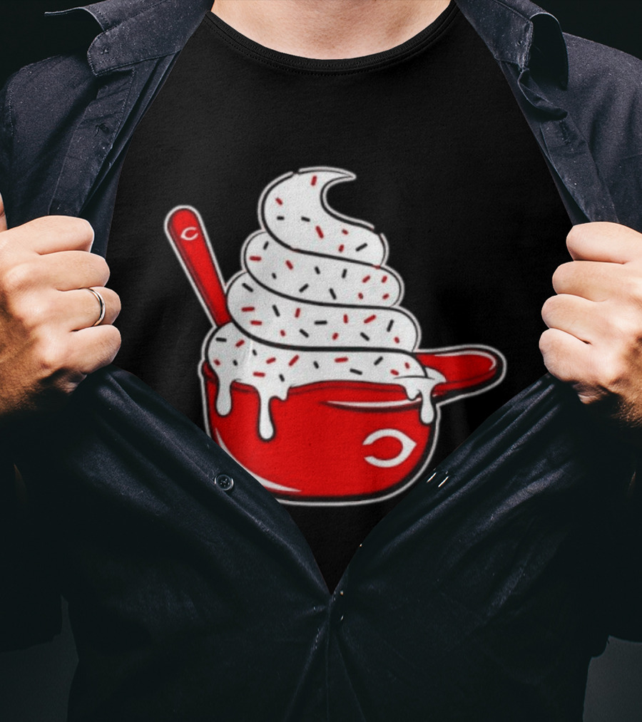 Cincinnati Reds Ice Cream Helmet With Sprinkles And Spoon T-Shirt
